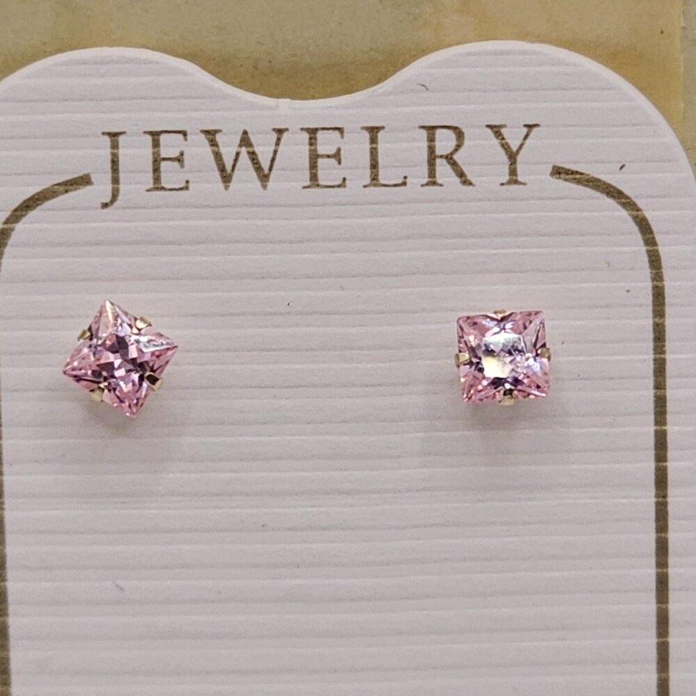 14KT Gold Light Pink Square Screw Back Stud Earrings 3mm